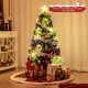 4 FT pre-lit artificial Christmas tree with a top star, colorful lights, and a sturdy metal base for festive decoration.