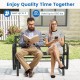2-person outdoor glider bench in black metal frame, ergonomic design, holds up to 660 lbs, perfect for patio relaxation.