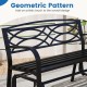 Geometric pattern detail of the 2-person outdoor glider bench with a sturdy black metal frame for patio relaxation.