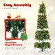 Pre-lit 9 FT artificial Christmas tree with PVC and pine needles, featuring hinged branches and adorned with red.