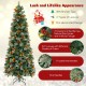 Full-bodied 9 FT pre-lit artificial Christmas tree with red berries, pine cones, and warm-white LED lights for festive.