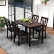 5-piece dining table set featuring a solid rubber wood frame and padded PU leather chairs, ideal for elegant dining.
