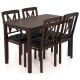 5-piece dining table set with rubber wood legs, featuring a wide tabletop and padded chairs upholstered in PU leather.