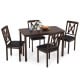 5-piece dining table set featuring a black rubber wood table and padded chairs, perfect for elegant dining spaces.