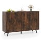 Mid-century modern rustic brown buffet sideboard with four doors and adjustable shelves for ample storage.