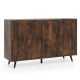 Mid-century modern buffet sideboard in rustic brown with four doors and adjustable shelves for versatile storage.
