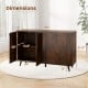 Mid-century modern buffet sideboard in rustic brown with dimensions, featuring adjustable shelves and 4 doors for.