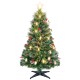 5 feet artificial Christmas tree with red berries, kerosene lamps, and warm white LED lights for festive decoration.