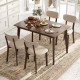 Brown 48-inch wooden dining table with rubber wood legs, set for four, perfect for small spaces and elegant dining.