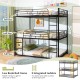 Metal triple bunk bed in black with non-slip foot pads and safety guardrails, perfect for secure and stable sleeping.