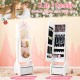 Kids jewelry cabinet showcasing a full-length mirror, white color, and sturdy triangular structure for stability and.