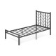 Twin size platform bed with unique branch headboard and sturdy powder-coated metal frame for elegant bedroom decor.