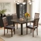 Upholstered modern dining chair set of 2 with slanted high backrest in brown, showcasing a breathable slatted design.