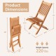 Folding outdoor chair dimensions with slatted teak wood design, weight capacity 220 lbs, ideal for backyard use.
