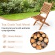 Folding outdoor chair made of premium teak wood, featuring a slatted seat for backyard or poolside use.