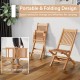 Folding outdoor bistro set made of premium teak wood, featuring slatted seats, ideal for backyard and poolside use.