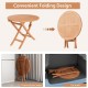 Folding outdoor bistro table made of premium teak wood, showcasing its space-saving design for easy storage and.