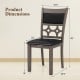 Upholstered dining chair with padded backrest in gray, showcasing dimensions for optimal fit in dining room or kitchen.