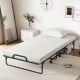 Twin size rollaway guest folding bed with a 4-inch soft-padded mattress, sturdy frame, and included memory foam pillow.