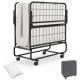 Twin size rollaway guest folding bed with a 4-inch mattress, sturdy frame, and included pillow for convenient storage.