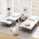 Twin size rollaway guest folding bed with a 4-inch mattress and heavy-duty frame, perfect for accommodating guests.