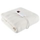 Folded machine washable electric bed warmer in white with dual controller and 9 heat settings for personalized comfort.