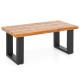 Teak wood patio table with river feel epoxy tabletop, featuring a spacious design for indoor or outdoor use.