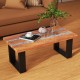 Teak wood patio table with river feel epoxy tabletop, featuring a spacious surface and sturdy black metal legs for.