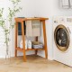 Freestanding towel rack made of premium Indonesian teak with storage shelf, ideal for towels and blankets in bathrooms.