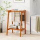 Freestanding towel rack made of Indonesian teak with storage shelf, ideal for towels and blankets in the bathroom.