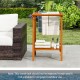 Freestanding towel rack made of Indonesian teak with storage shelf, ideal for towels and blankets in bathrooms or pools.