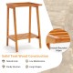 Freestanding towel rack made of solid teak wood with smooth rounded edges and open shelf for bathroom storage.