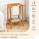 Freestanding towel rack made of Indonesian teak with 5 crossbars and 1 open shelf, perfect for bathroom storage.