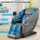 Full body massage chair in gray with air pressure features, foot rollers, and touch screen for ultimate relaxation.