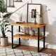 Teak wood end table with open shelves, featuring a natural finish, perfect for living room or hallway storage.