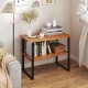Teak wood 2-tier end table with open shelves, ideal for living room or hallway, featuring a natural wood texture.