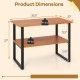 2-tier teak wood end table with open shelves, measuring 35.5" x 20" x 27", ideal for living room or hallway use.