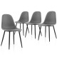 Set of four gray dining chairs with black metal legs, featuring foam upholstery and ergonomic backrests for comfort.
