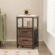 Bedside table with removable fabric drawers and metal frame in walnut finish, ideal for bedroom or living room storage.