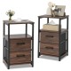 Bedside table set of 2 with walnut finish, featuring removable fabric drawers and sturdy metal frame for versatile.
