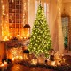 8 FT corner artificial Christmas tree with warm white LED lights and lush branch tips, enhancing holiday ambiance in.