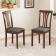 Set of 2 wooden dining chairs with brown rubber wood frame and grey linen fabric upholstery, perfect for dining areas.