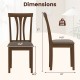 Brown wooden dining chair with linen fabric upholstery, featuring ergonomic backrest and dimensions for comfortable.