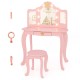 Kids vanity set in pink with tri-fold lighted mirror, detachable top, and stool, perfect for dressing and play.