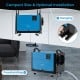Compact 124 Pint dehumidifier in blue, featuring freestanding or hanging installation for crawl spaces and basements.