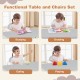 Kids table and chair set in gray, featuring building blocks, ideal for studying, drawing, and playing activities.