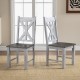 Farmhouse chair set of 2 in gray with rubber wood frame and elegant hollowed backrest for stylish dining.