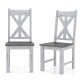 Side view of a gray farmhouse chair showcasing the elegant hollowed backrest and sturdy rubber wood frame for.