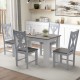 Farmhouse chair set of 2 in gray with rubber wood frame and hollowed backrest, perfect for stylish dining spaces.