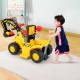 Kids ride-on excavator with basketball hoop, featuring easy controls and realistic digging experience for fun playtime.